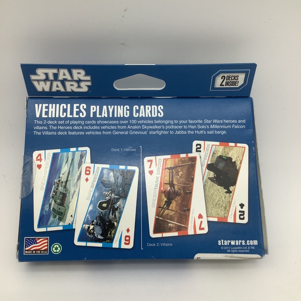 Star Wars Vehicles Playing Cards‎ 2 Deck Set Heroes Villains Cartamundi 2011 USA